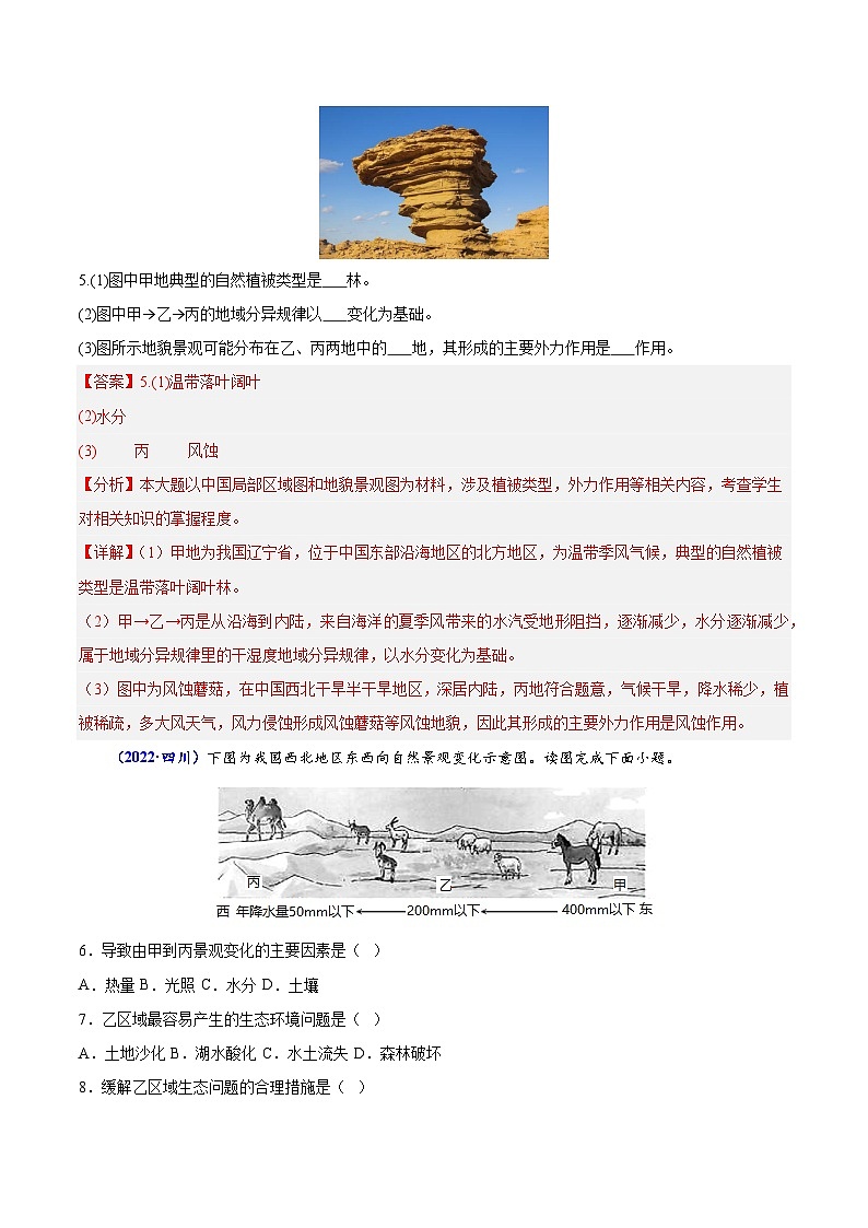 专题五 植被与土壤-备战2024年高中学业水平考试地理真题分类汇编（新教材通用）03