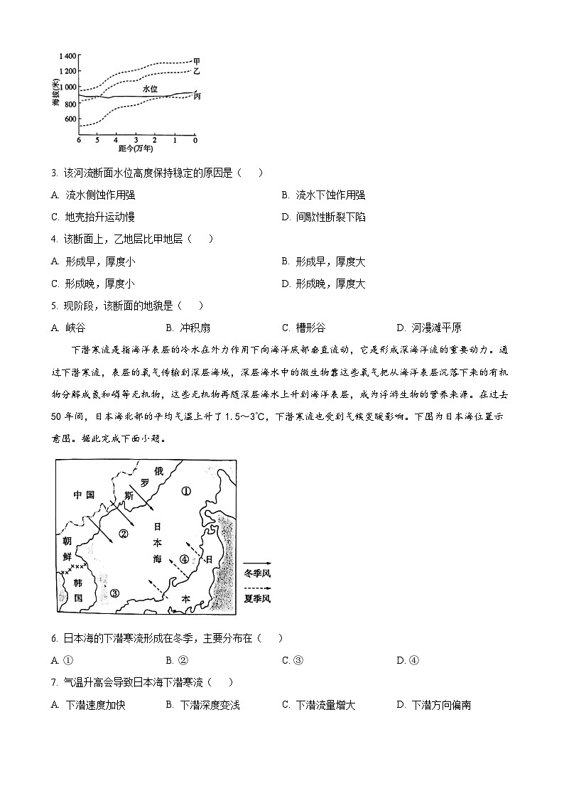 山东省实验中学2024届高三上学期第三次诊断考试地理试题（Word版附答案）02
