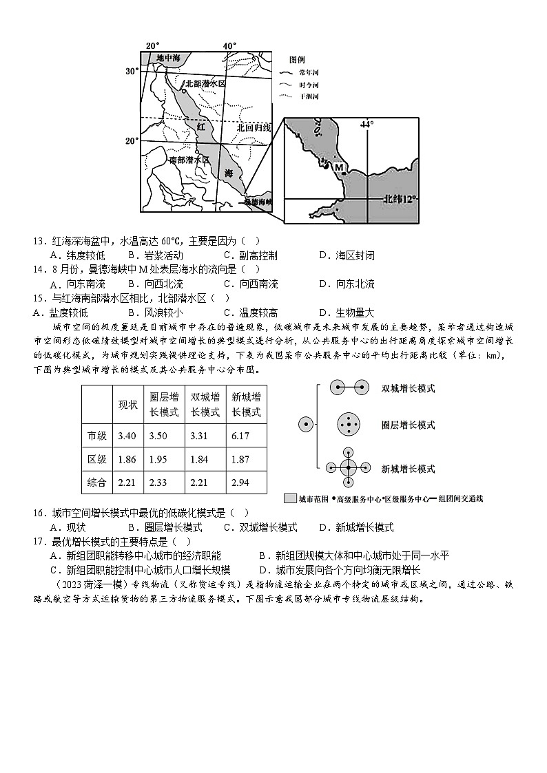 山东省昌乐二中2023-2024学年高三上学期期末模拟预测地理试题（二）03