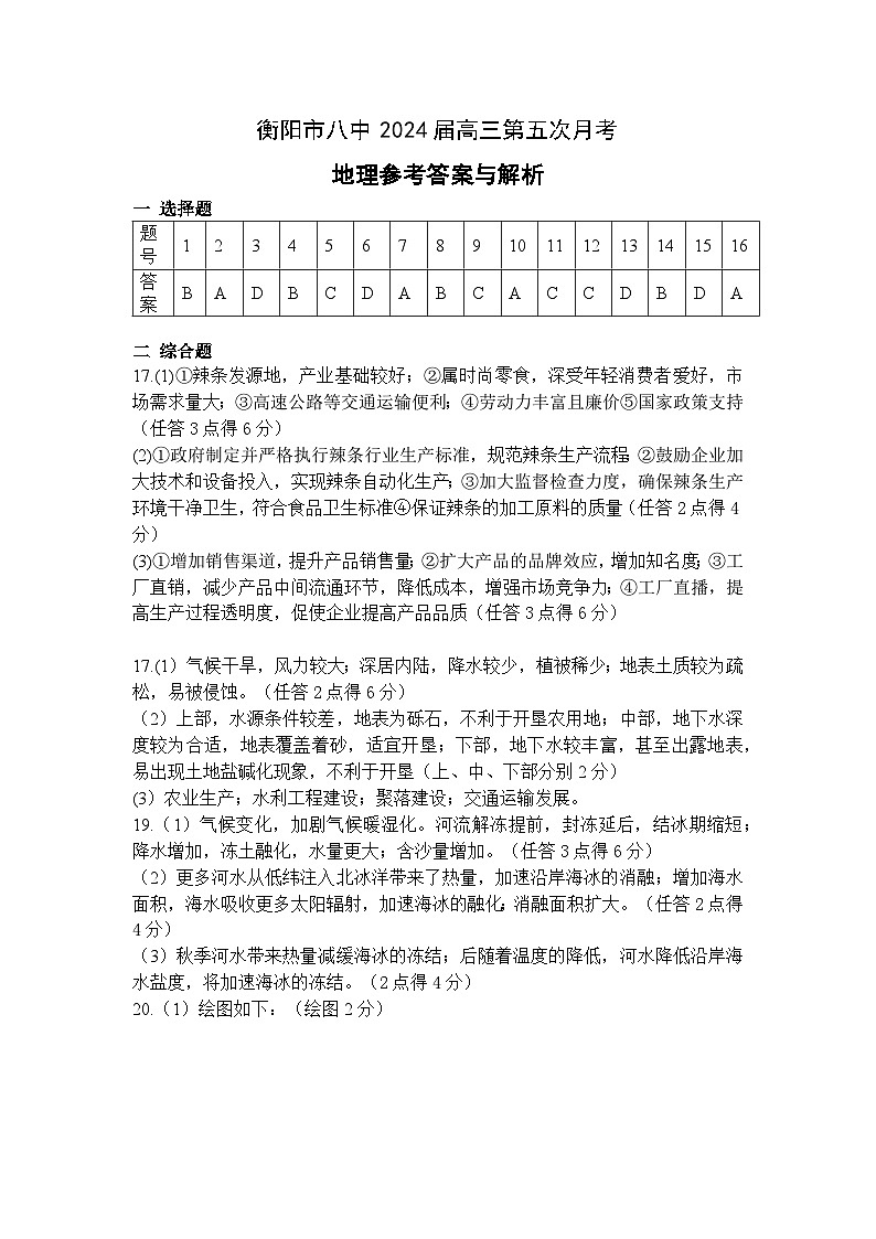湖南省衡阳市第八中学2023-2024学年高三上学期12月月考地理试题答案第1页