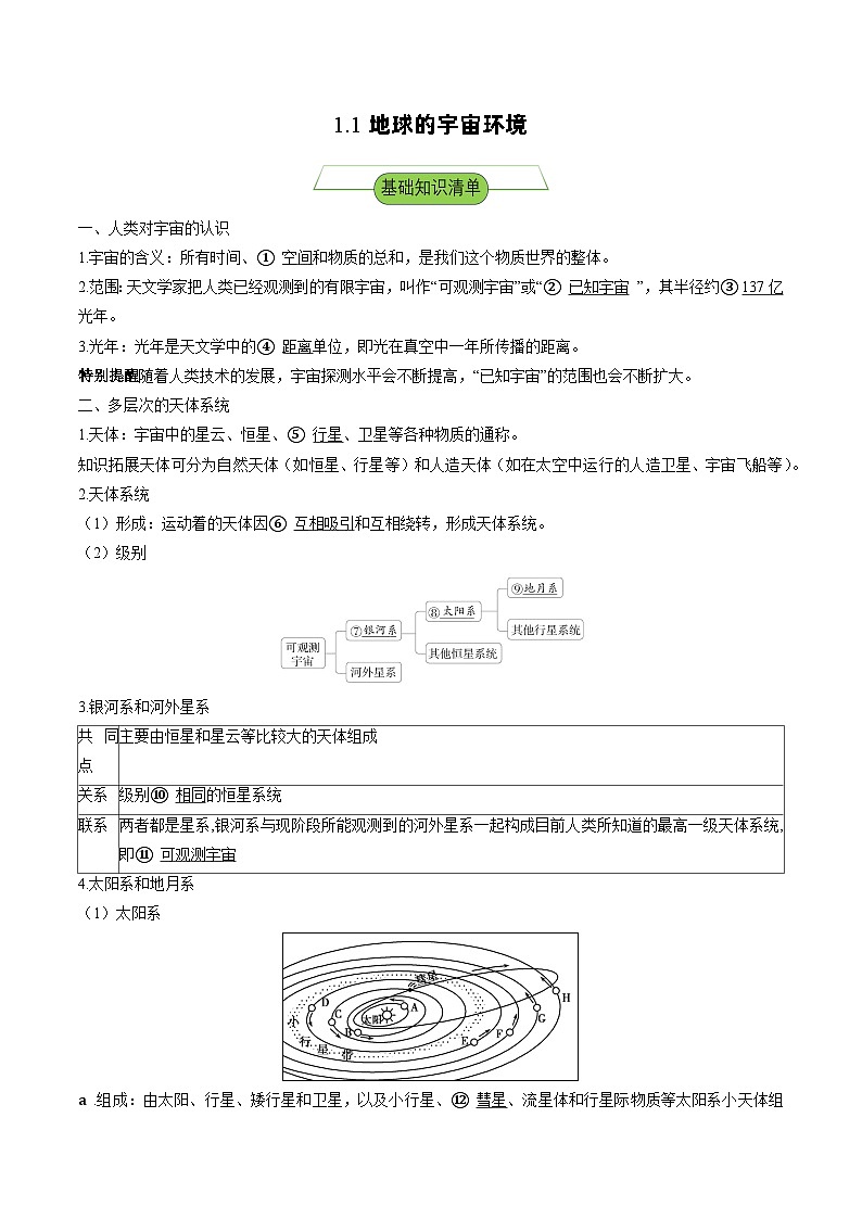 湘教版高中地理选修二1.1 《地球的宇宙环境》课件+分层练习（原卷+解析卷）01