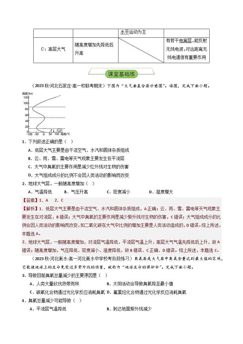 湘教版高中地理选修二3.1 《大气的组成与垂直分层》课件+分层练习（原卷+解析卷）02