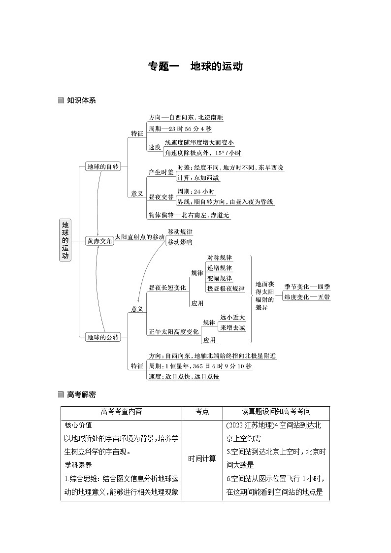 专题一 地球的运动  考点1　时间计算（含解析）-2024年高考地理大二轮专题复习讲义01