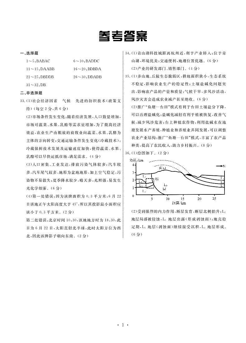 河北省部分高中2023-2024学年高三上学期1月期末地理答案第1页