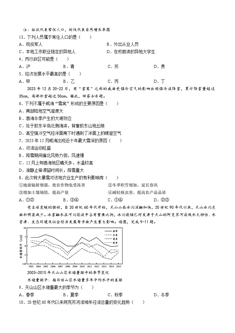湖南省邵阳市2024届高三地理上学期第一次联考试题（一模）（Word版附答案）第2页