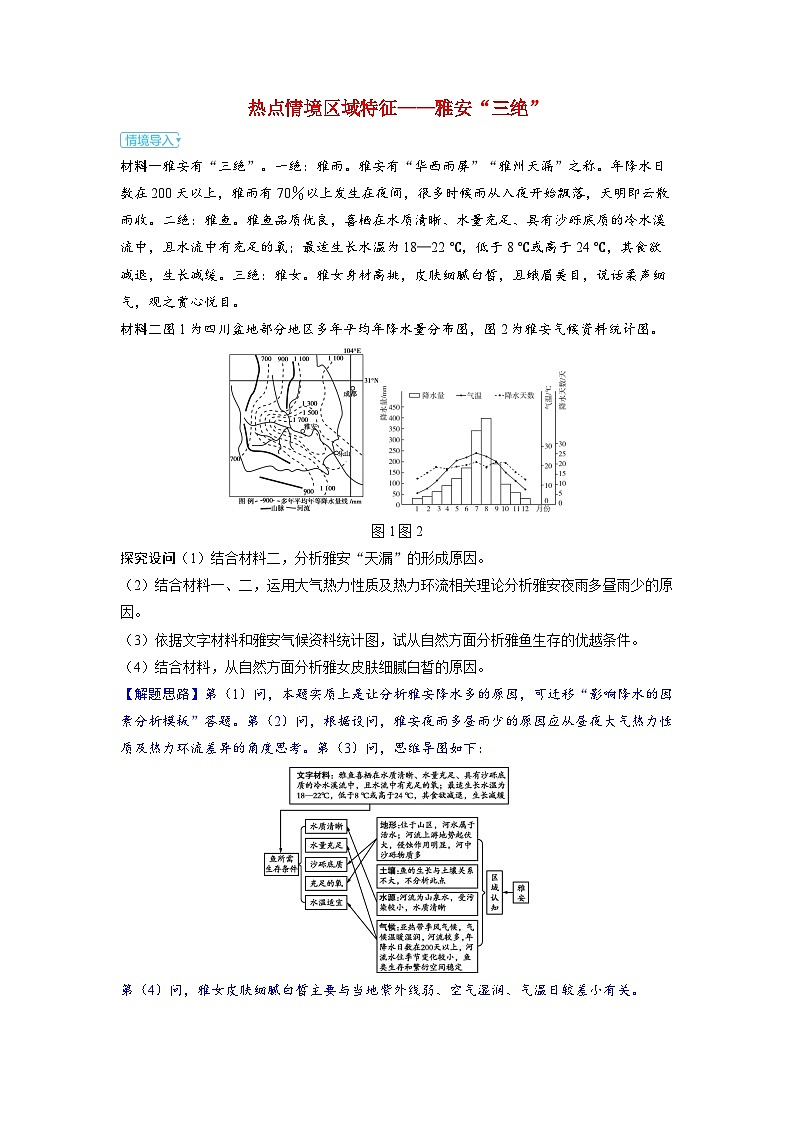 备考2024届高考地理一轮复习强化训练第五部分区域地理第二章中国地理第2讲中国地理分区热点情境区域特征__雅安“三绝”第1页
