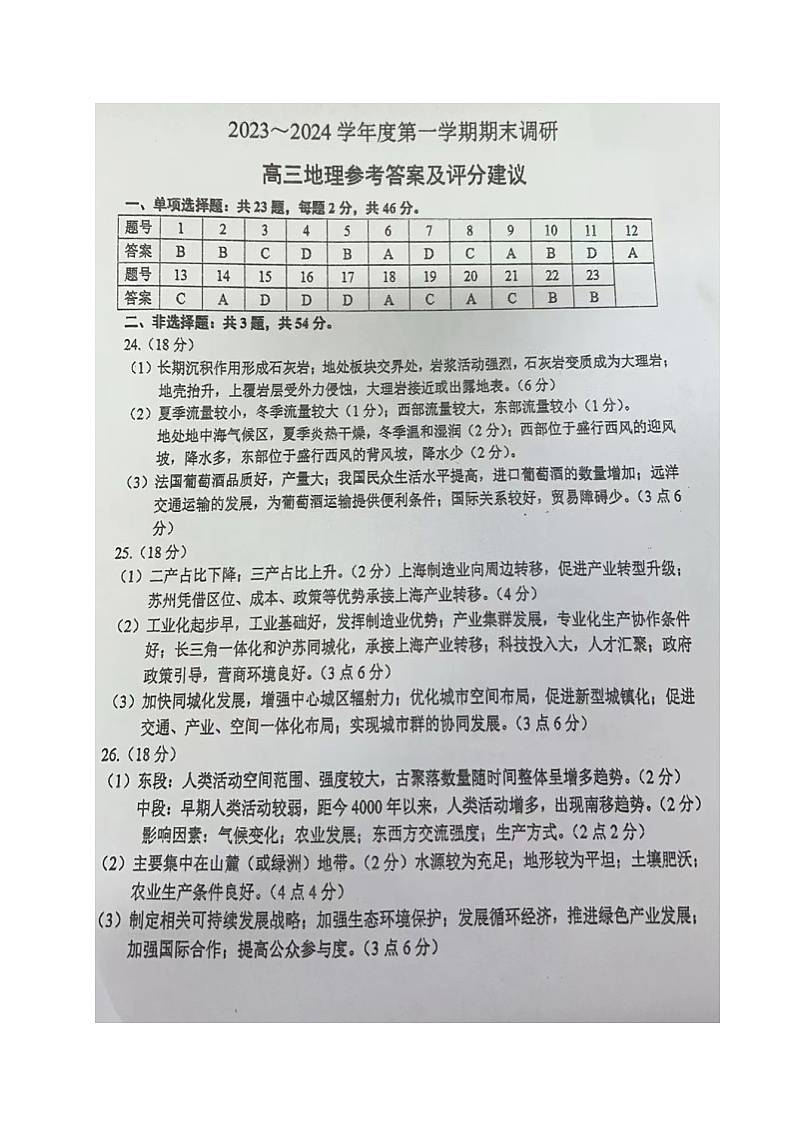 2024常州高三上学期期末学业水平监测试题地理含答案01