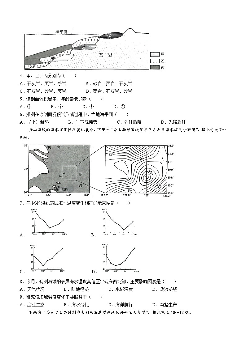 2024南通高三上学期第一次调研测试（一模）地理无答案02