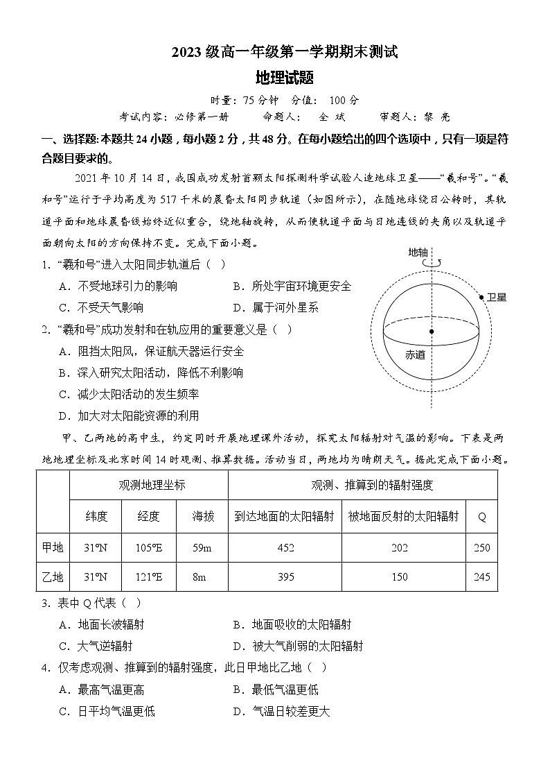 2023级高一年级第一学期期末测试第1页