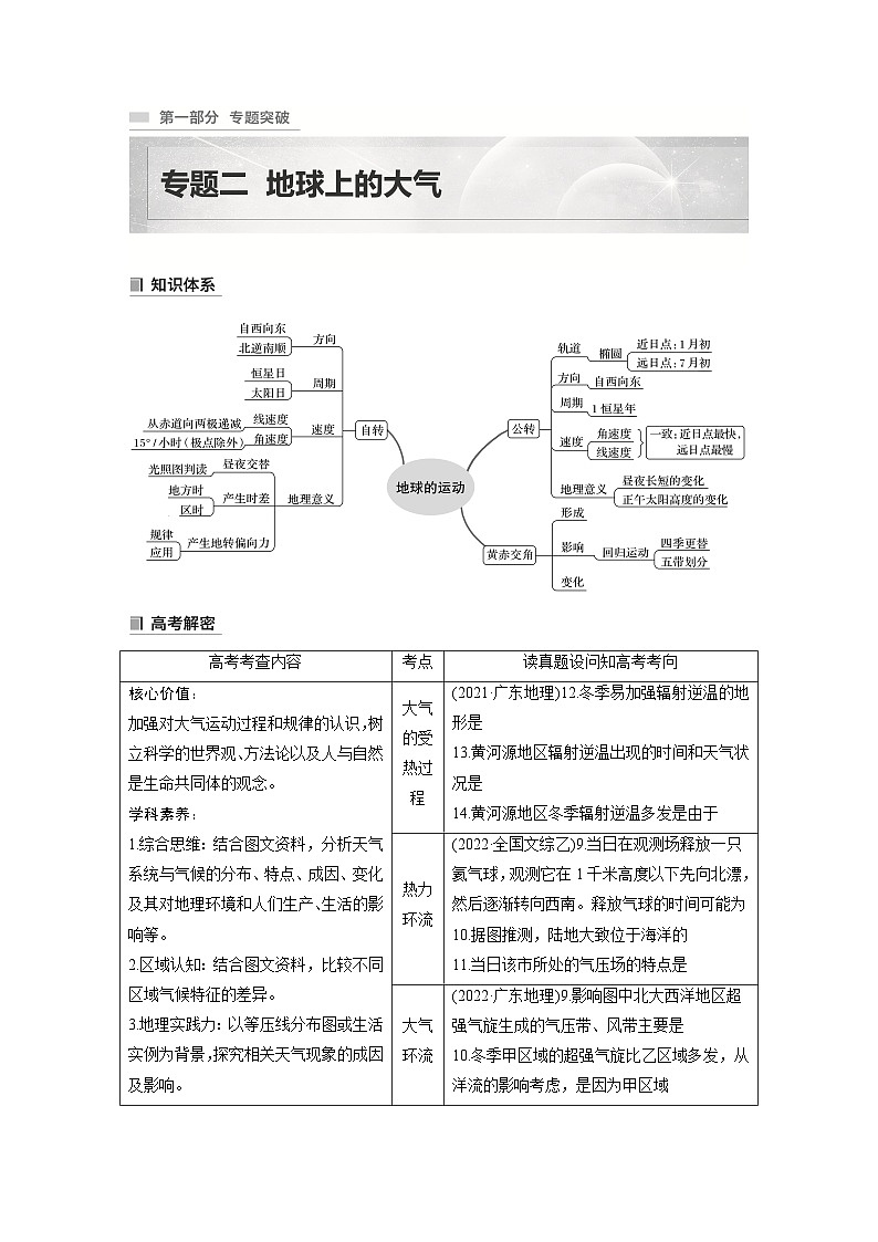 新高考地理二轮复习（新高考版） 第1部分 专题2 考点1　大气的受热过程（学生版）第1页