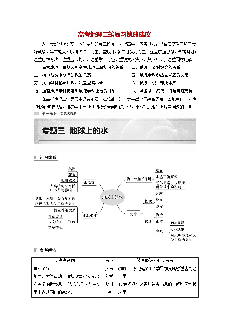 新高考版高考地理二轮复习（新高考版） 第1部分 专题突破 专题3 考点1　水循环01