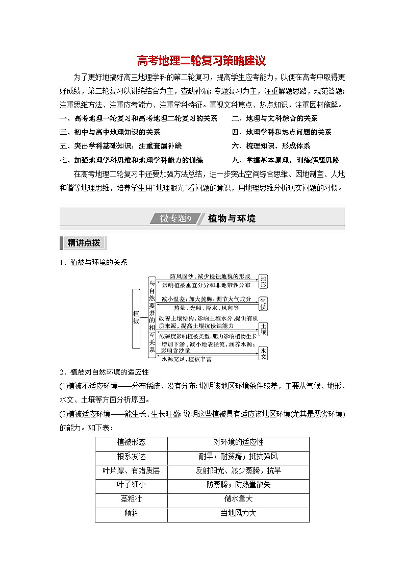 新高考版高考地理二轮复习（新高考版） 第1部分 专题突破 专题5 微专题9　植物与环境01