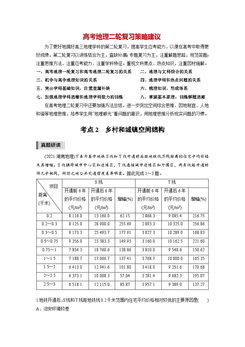 新高考版高考地理二轮复习（新高考版） 第1部分 专题突破 专题7 考点2　乡村和城镇空间结构01