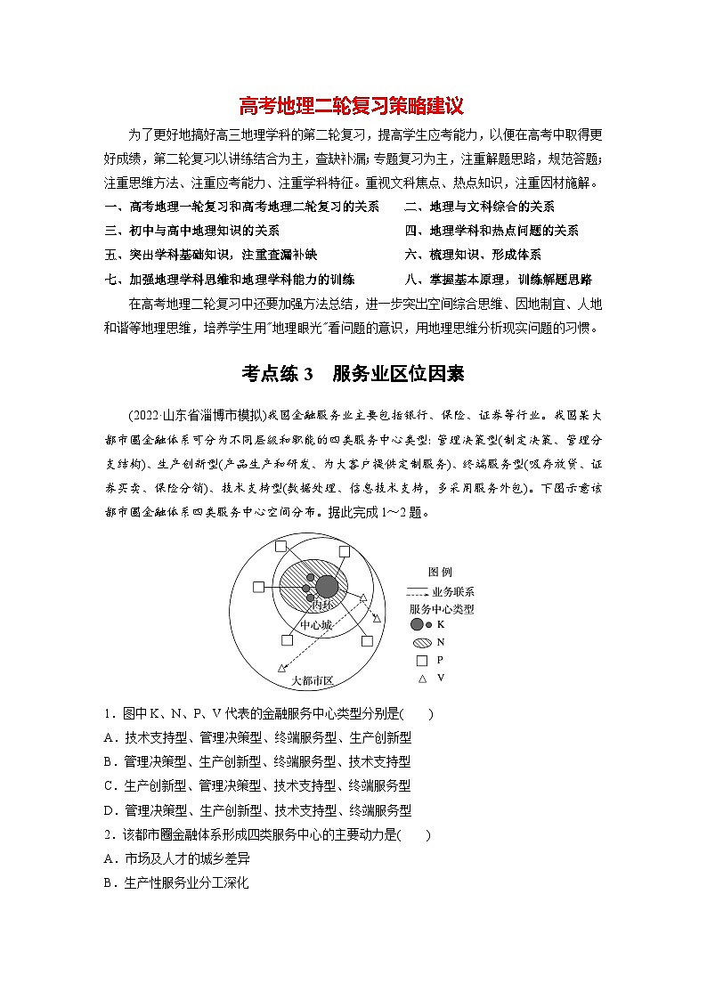 新高考版高考地理二轮复习（新高考版） 第1部分 专题突破 专题8 考点3　服务业区位因素01