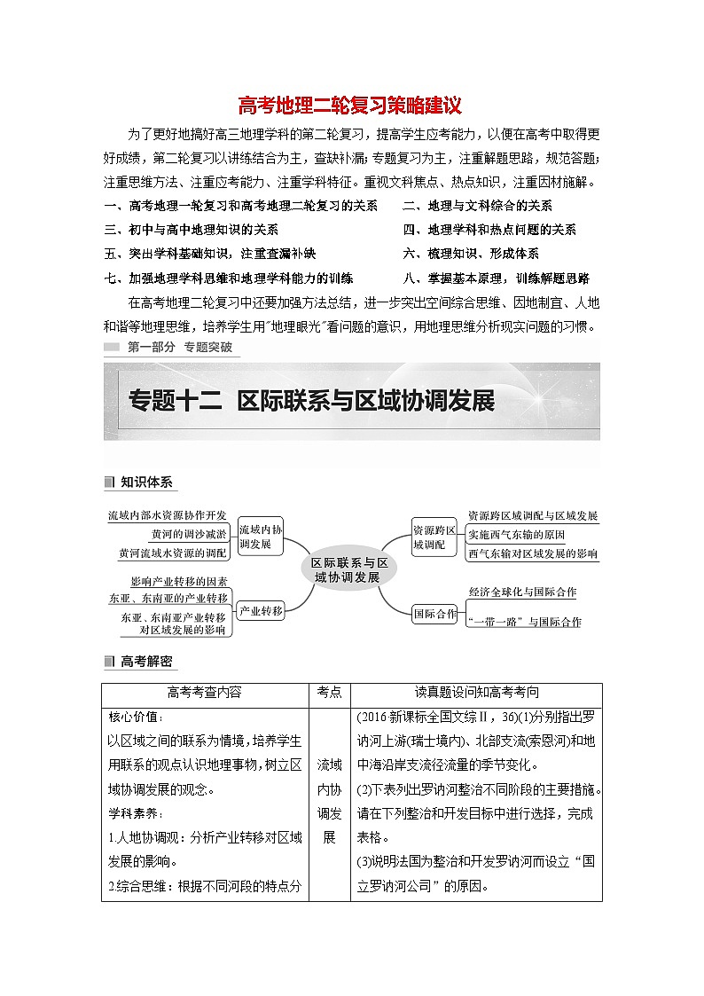 新高考版高考地理二轮复习（新高考版） 第1部分 专题突破 专题12 考点1　流域内协调发展01
