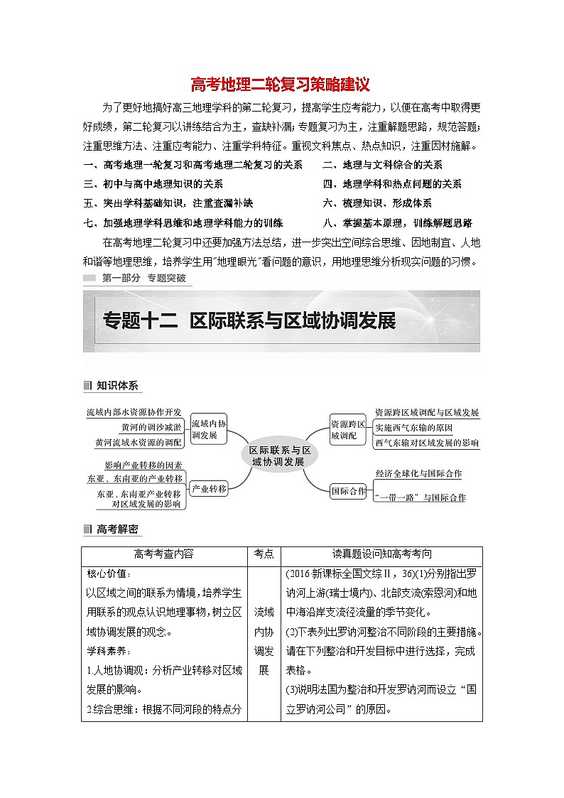 新高考版高考地理二轮复习（新高考版） 第1部分 专题突破 专题12 考点1　流域内协调发展01