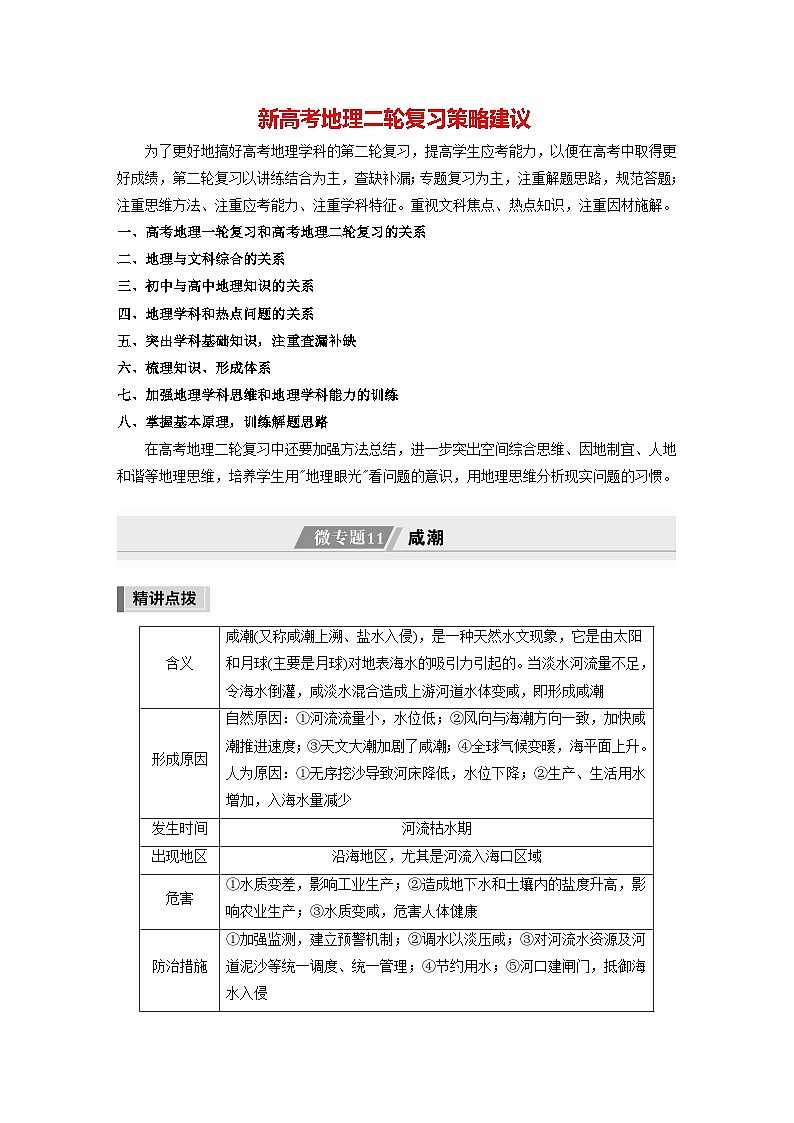 新高考版高考地理二轮复习（新高考版） 第1部分 专题突破 专题6 微专题11 咸潮01