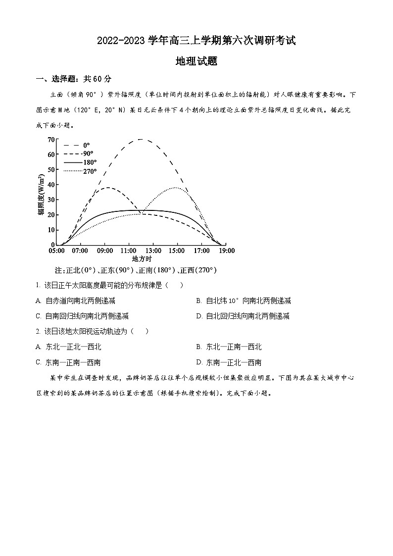 精品解析：山西省晋城市第一中学校2022-2023学年高三上学期第六次调研考试地理（原卷版）第1页