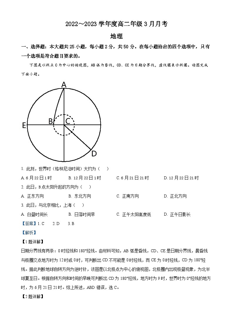 山西省介休市第一中学校2022-2023学年高二下学期3月月考地理试题Word版含解析01