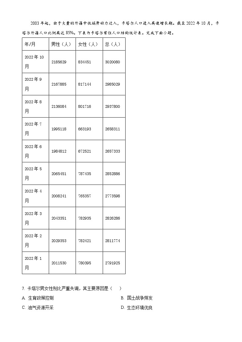 浙江温州四校2023-2024学年高三上学期第一次联考地理试题（原卷版）第3页