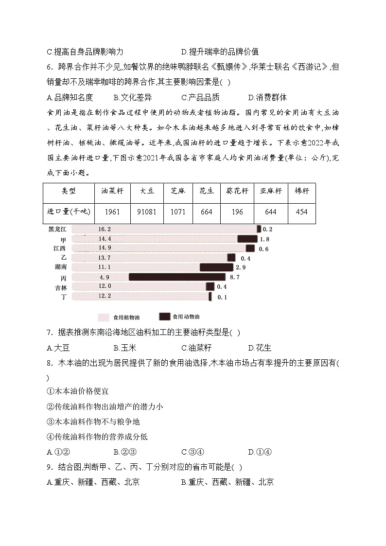 湖北省黄冈市部分普通高中2024届高三上学期期中阶段性教学质量监测地理试卷(含答案)第2页