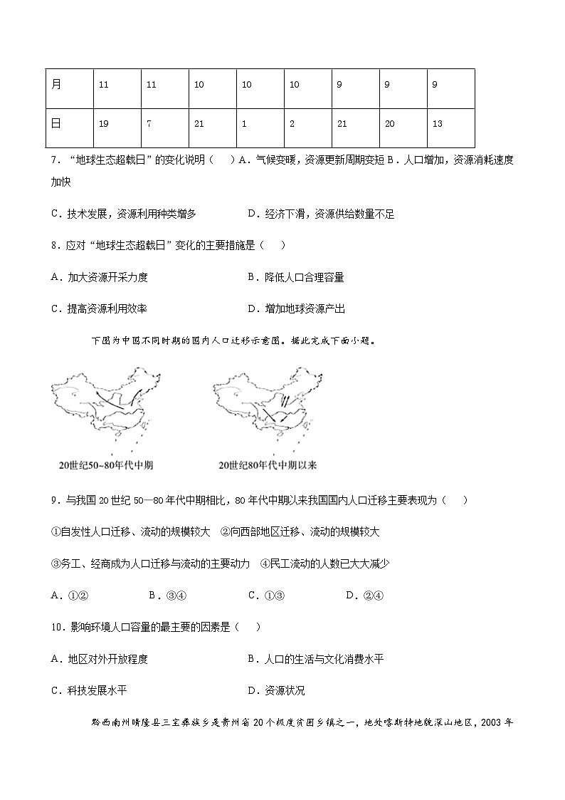 人教版（2019）高中地理必修二 第一章人口第三节人口容量 培优练（含解析）第3页