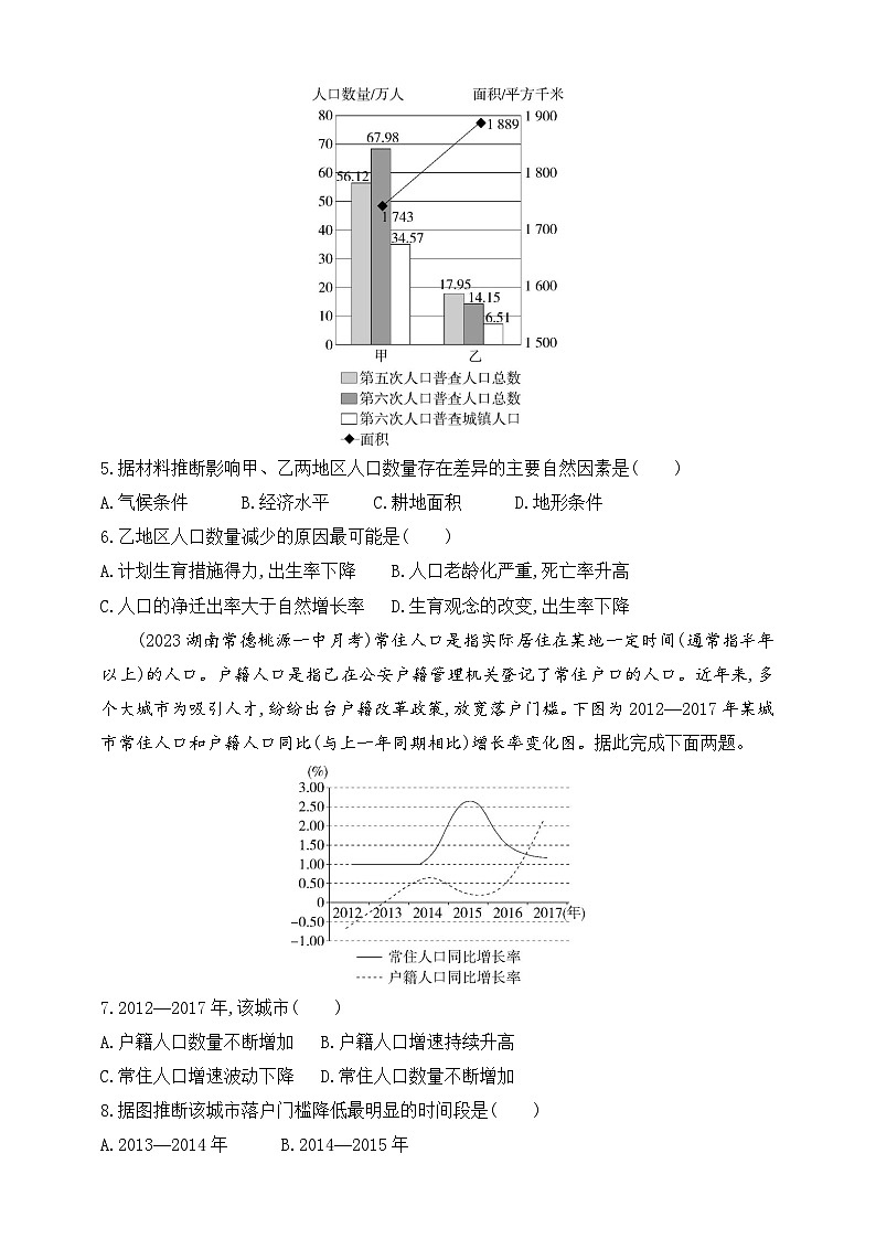 2024人教版高中地理必修第二册同步练习题--专题强化练1　人口统计图的判读02