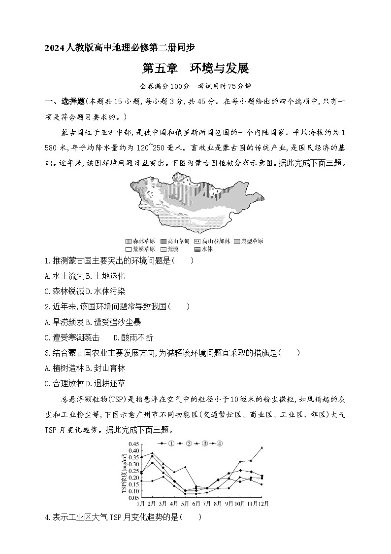 2024人教版高中地理必修第二册同步练习题--第五章　环境与发展（含解析）01