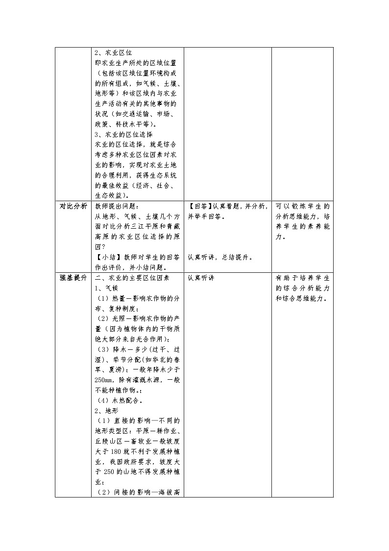 人教版（2019）高中地理 必修二 同步教案（表格式）3.1农业区位因素及其变化教案02