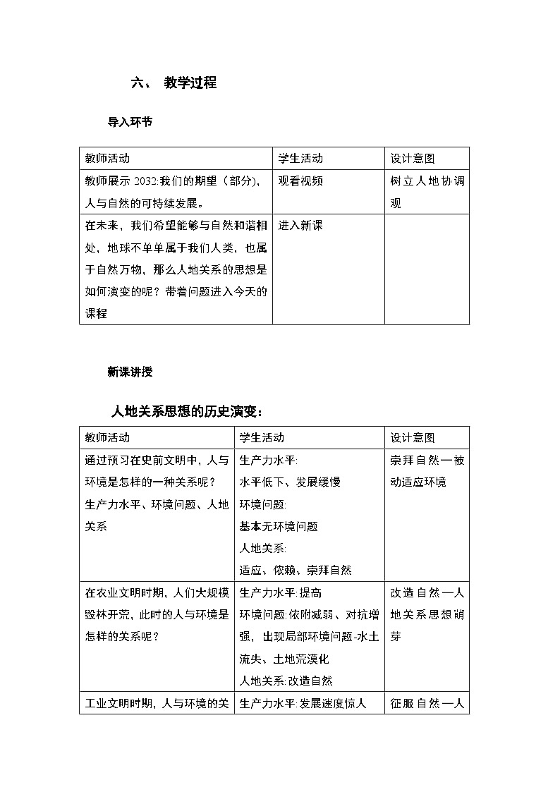 人教版（2019）高中地理 必修二 同步教案（表格式）5.2 走向人地协调——可持续发展 教案第2页