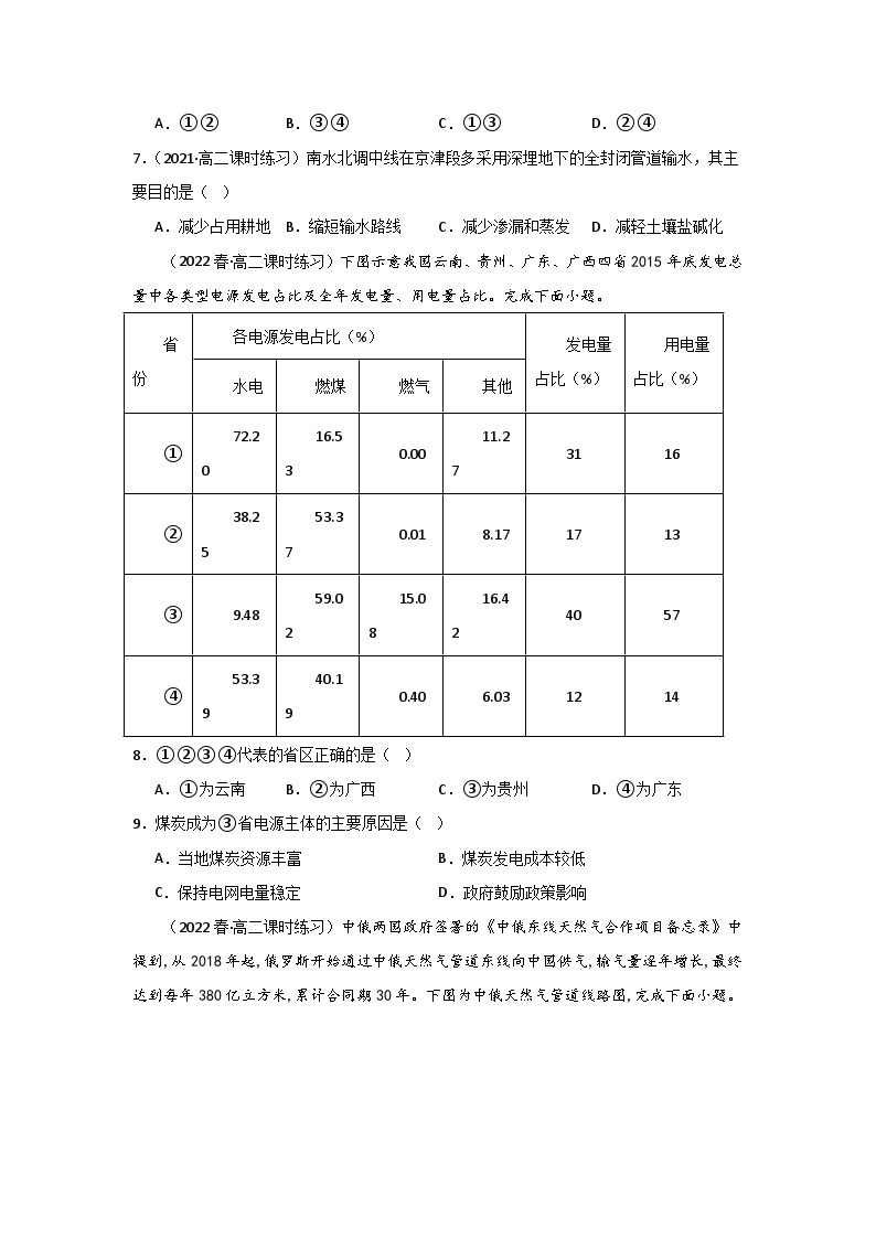 高中地理新人教版（2019）选择性必修24.2资源跨区域调配同步测试（原卷版+解析版）03