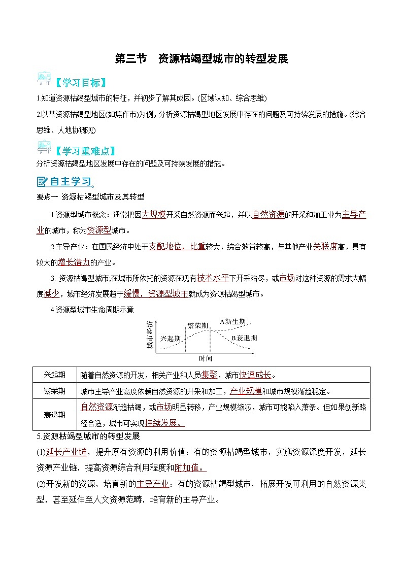 【人教版地理】选择性必修二  2.3 资源枯竭型城市的转型发展（课件+教案+学案+分层练习）01