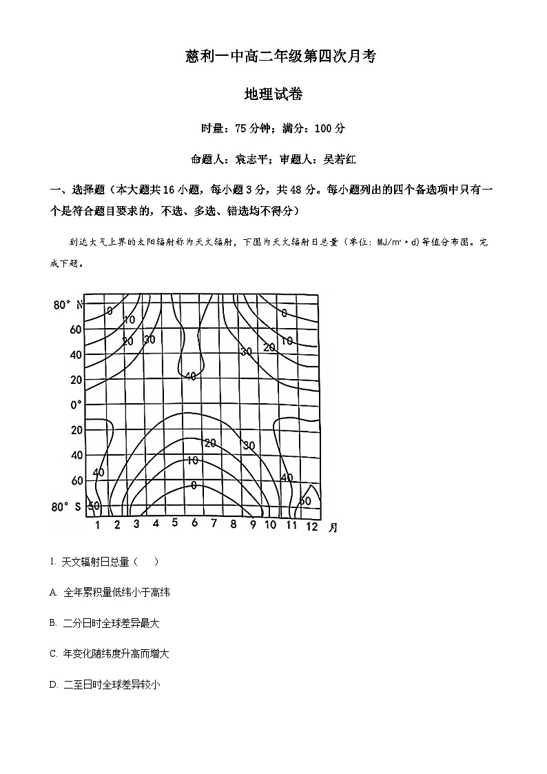 2023-2024学年湖南省慈利县第一中学高二上学期第四次月考地理试卷含解析第1页
