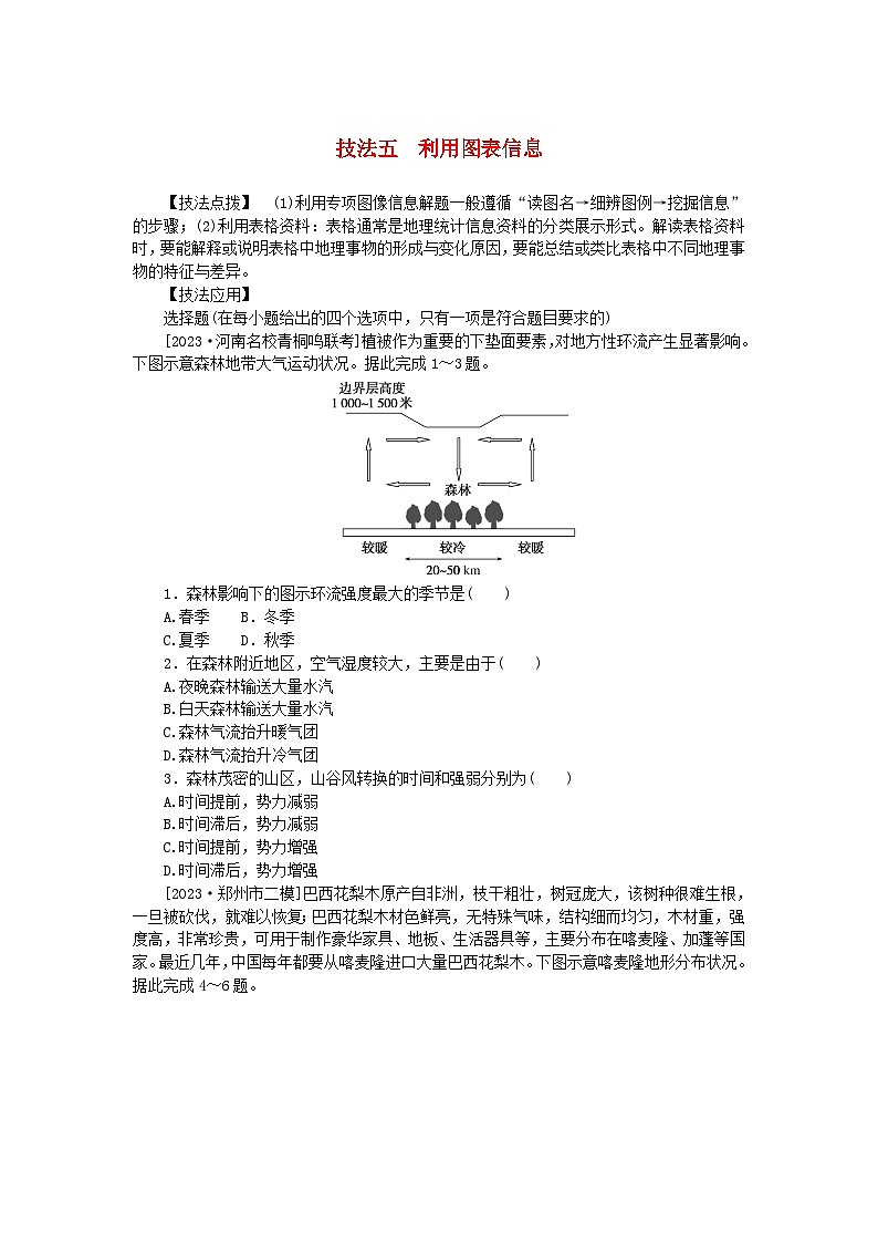 统考版2024高考地理二轮专题复习第三部分考前抢分专练专题十四选择题技能专练技法五利用图表信息01