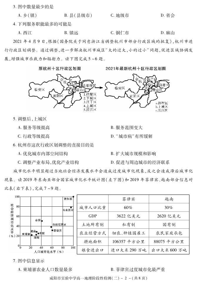 陕西省咸阳市实验中学2021-2022学年高一下学期阶段检测（月考）（二）地理试题02