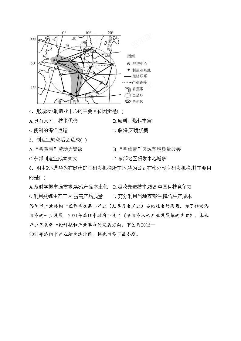 专题四 工业与服务业区位因素及其变化——2024届地理二轮复习人文地理模块训练(含答案)第2页