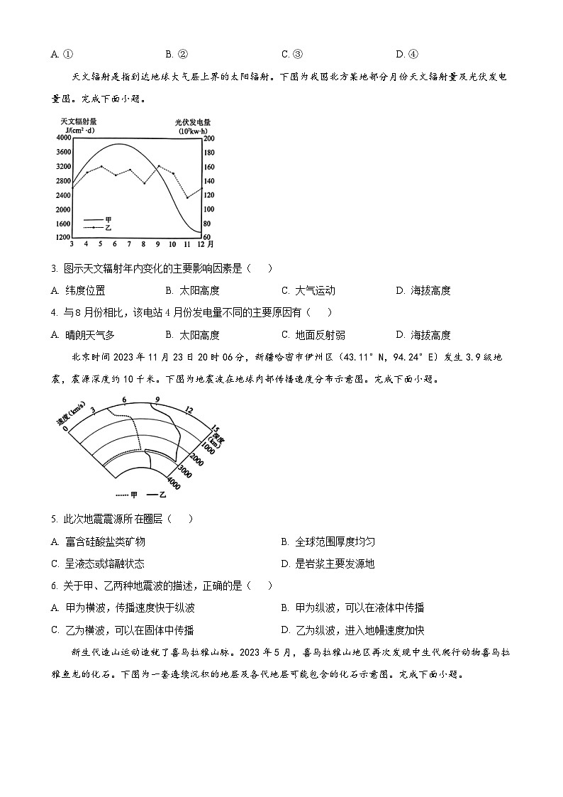 2024温州高一上学期期末检测试题地理（A卷）含解析02