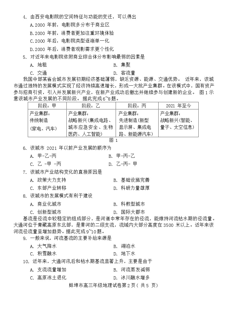 2024届安徽省蚌埠市高三下学期第三次教学质量检查考试地理试卷02