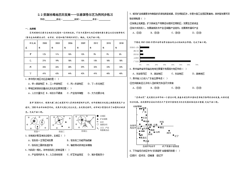 2.2资源枯竭地区的发展——以德国鲁尔区为例同步练习01