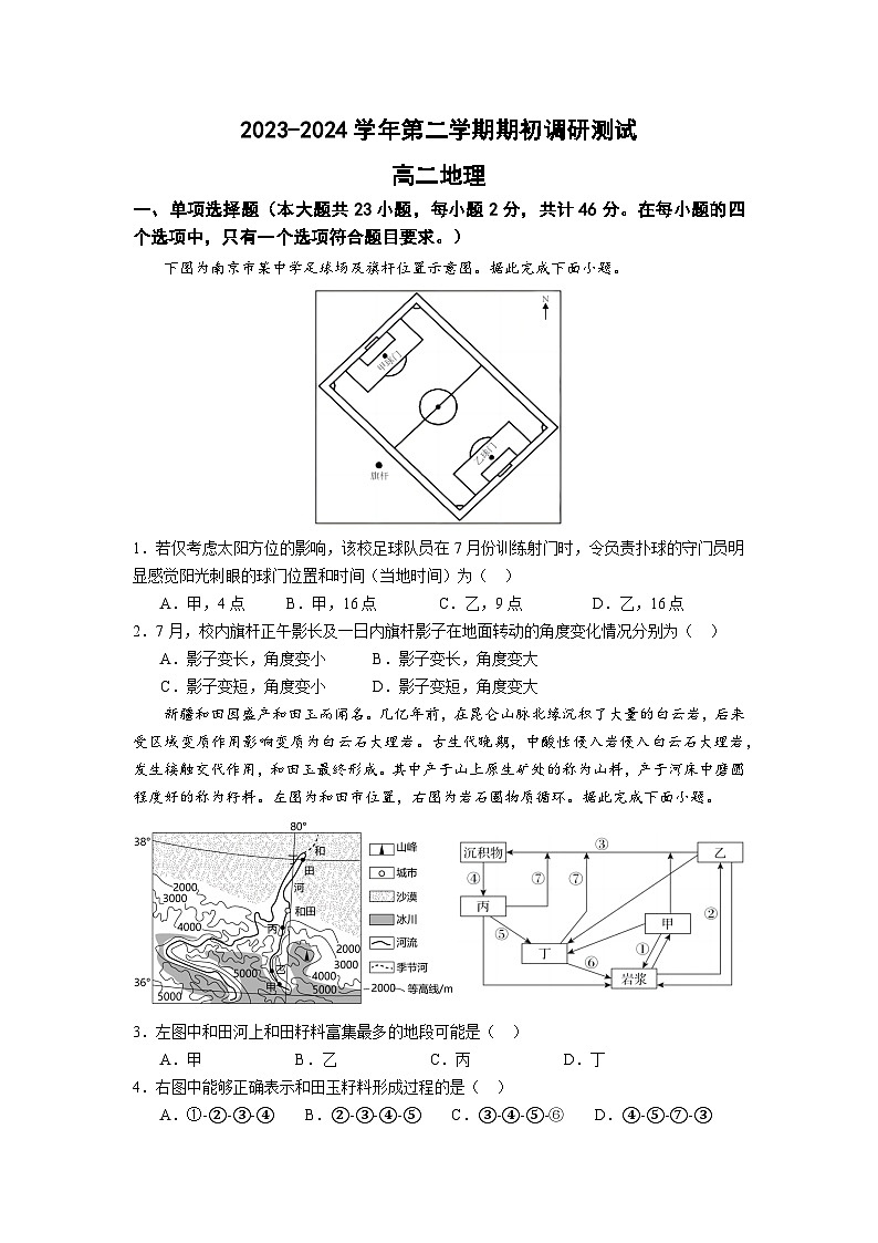 江苏省南京市五校2023-2024学年高二下学期期初调研测试地理试卷（Word版附答案）第1页