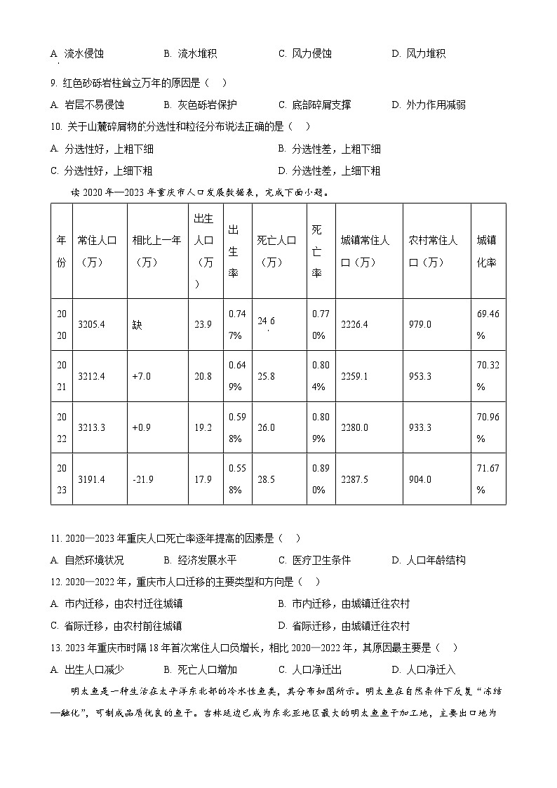重庆市育才中学、西南大学附属中学、万州中学拔尖强基联盟2023-2024学年高三下学期2月联合考试地理试题（Word版附解析）03
