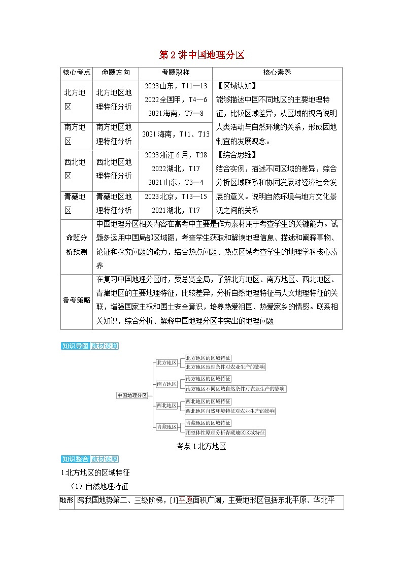 备考2024届高考地理一轮复习讲义第五部分区域地理第二章中国地理第2讲中国地理分区考点1北方地区第1页