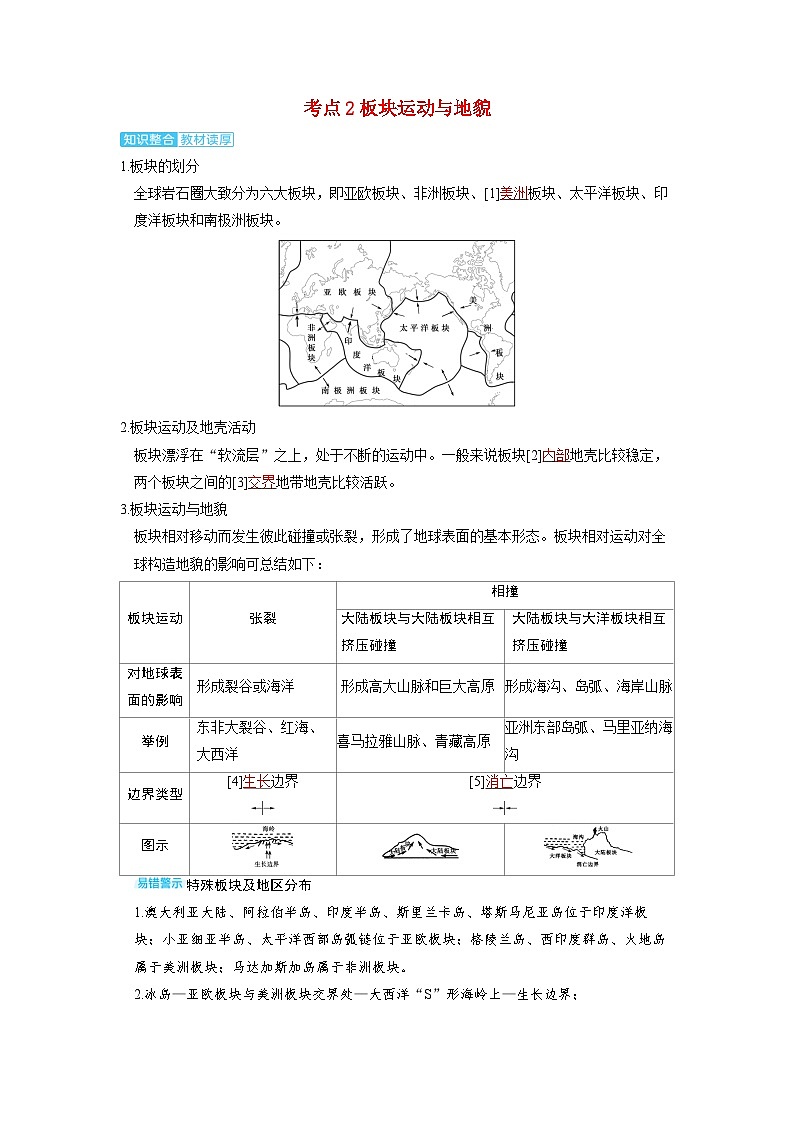 备考2024届高考地理一轮复习讲义第一部分自然地理第五章地表形态的塑造第3讲构造地貌的形成考点2板块运动与地貌第1页