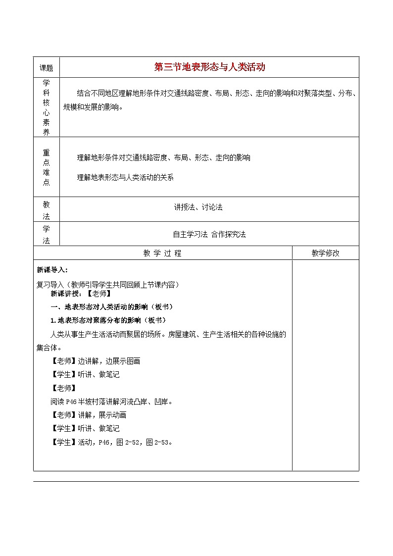 2024春新教材高中地理2.3地表形态与人类活动教案（湘教版选择性必修1）01