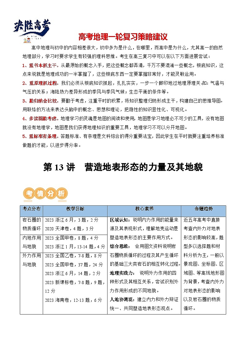 第13讲  营造地表形态的力量及其地貌（讲义）（原卷版）第1页
