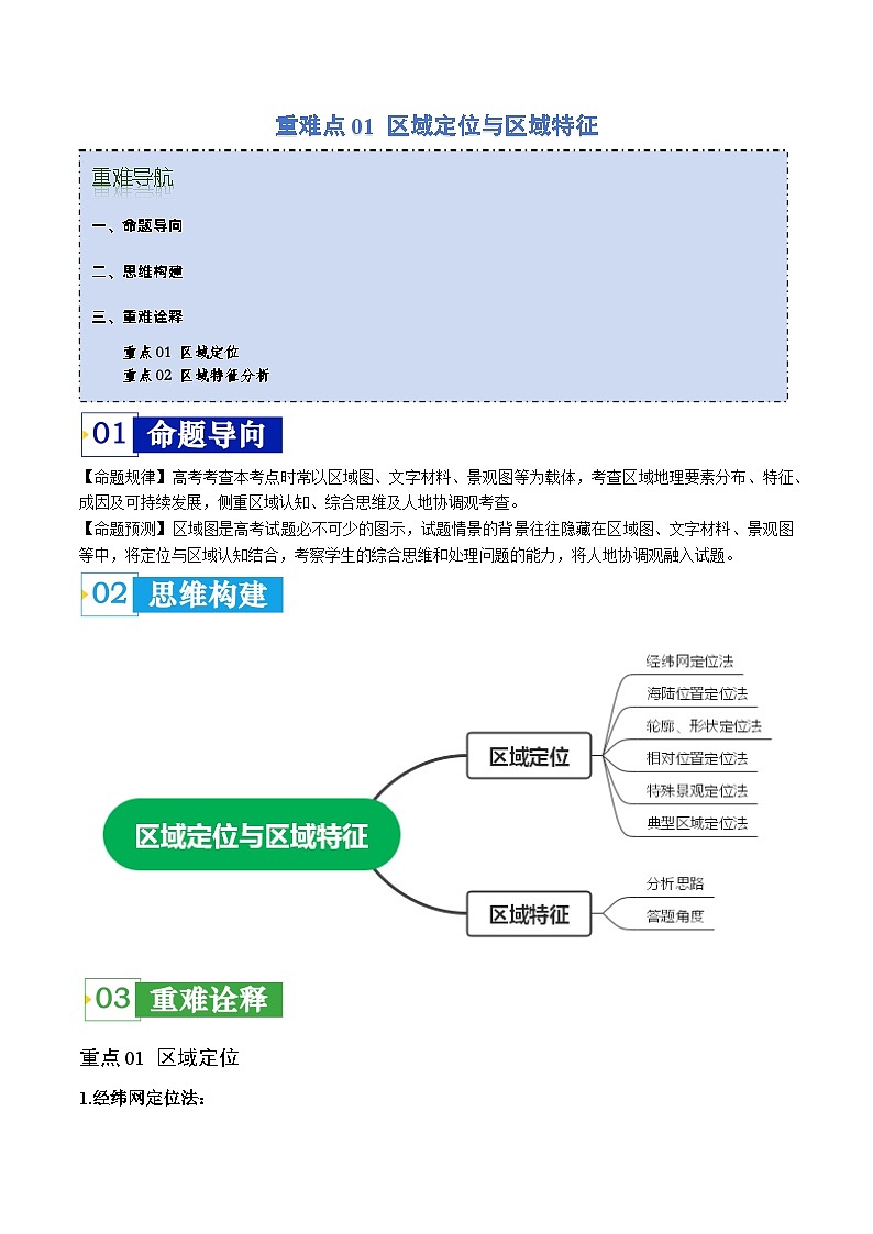 重难点01 区域定位与区域特征-2024年高考地理【热点·重点·难点】专练（新高考专用）01