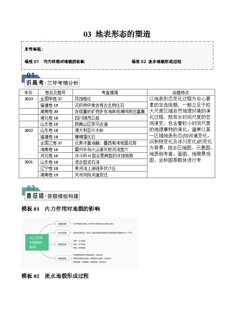 题型03 地表形态的变化（答题模版）-2024年高考地理答题技巧与模板构建01
