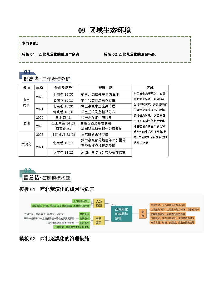 题型09 区域生态环境（答题模版）-2024年高考地理答题技巧与模板构建01