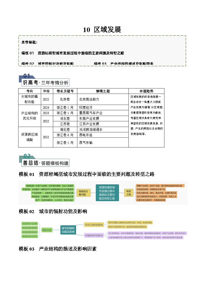 题型10 区域发展（答题模版）-2024年高考地理答题技巧与模板构建01