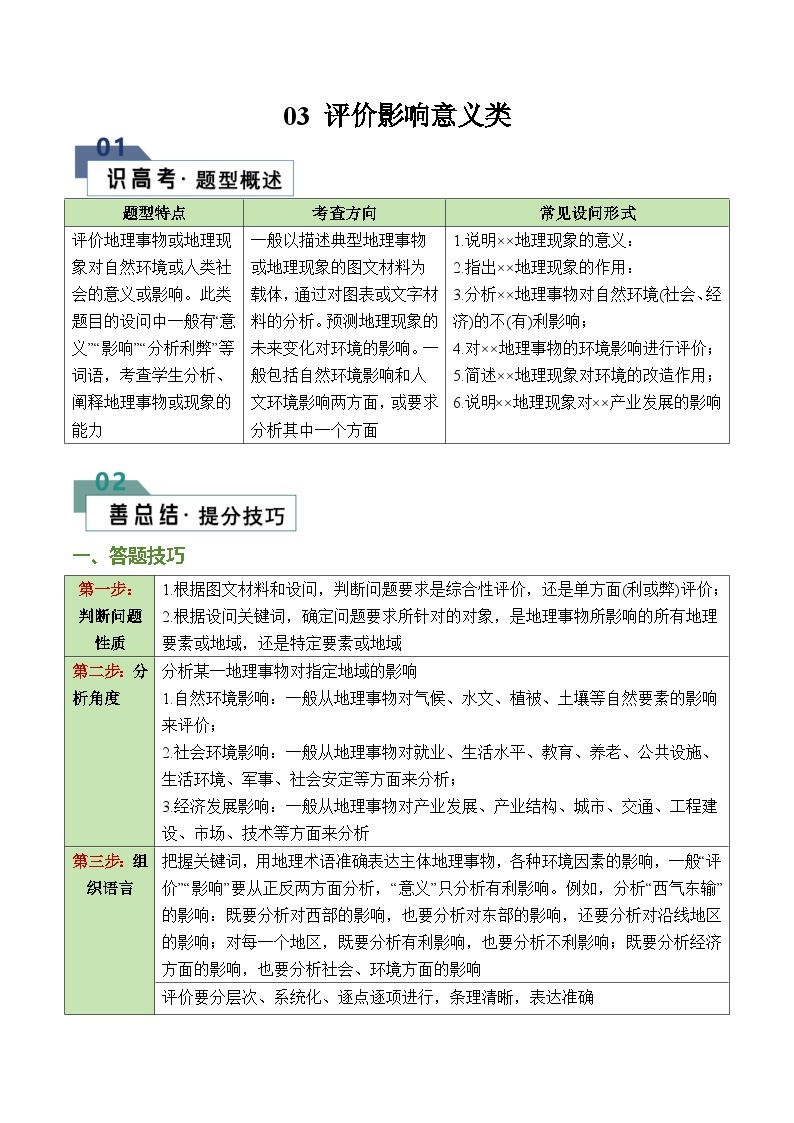 题型03 评价影响意义类（23个命题角度）（答题模版）-2024年高考地理答题技巧与模板构建（题型突破）01